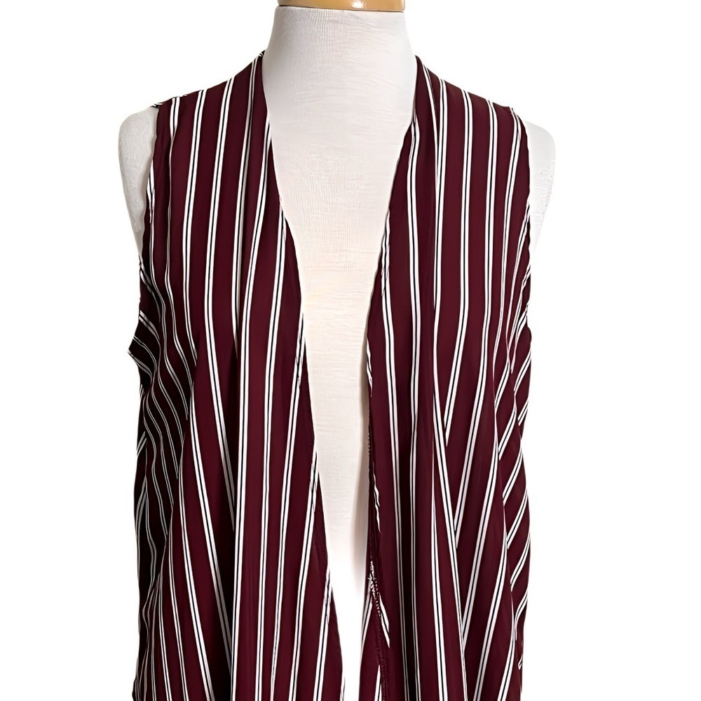 LuLaRoe Joy Burgundy Striped Long Sleeveless Vest Women’s Size M - Picture 4 of 9